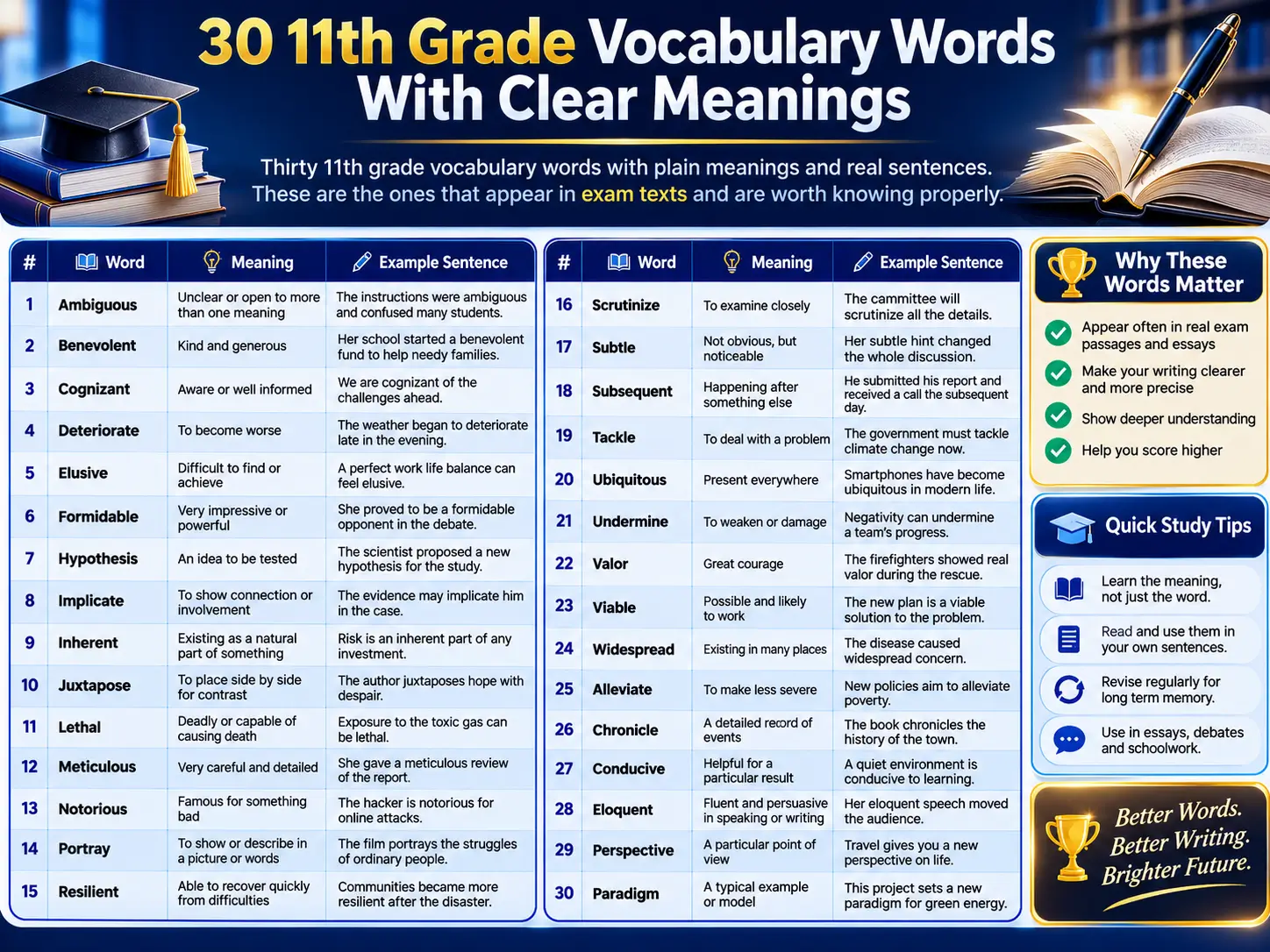 30 11th Grade Vocabulary Words With Clear Meanings